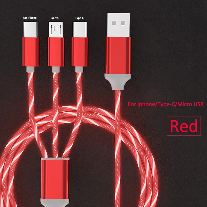 3 in 1 Fast Charging Glowing LED Light Cable | Micro USB Type C Cable